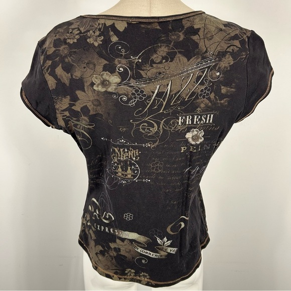 Blue canyon Y2K Black Graphic Women's Top L - Picture 5 of 9